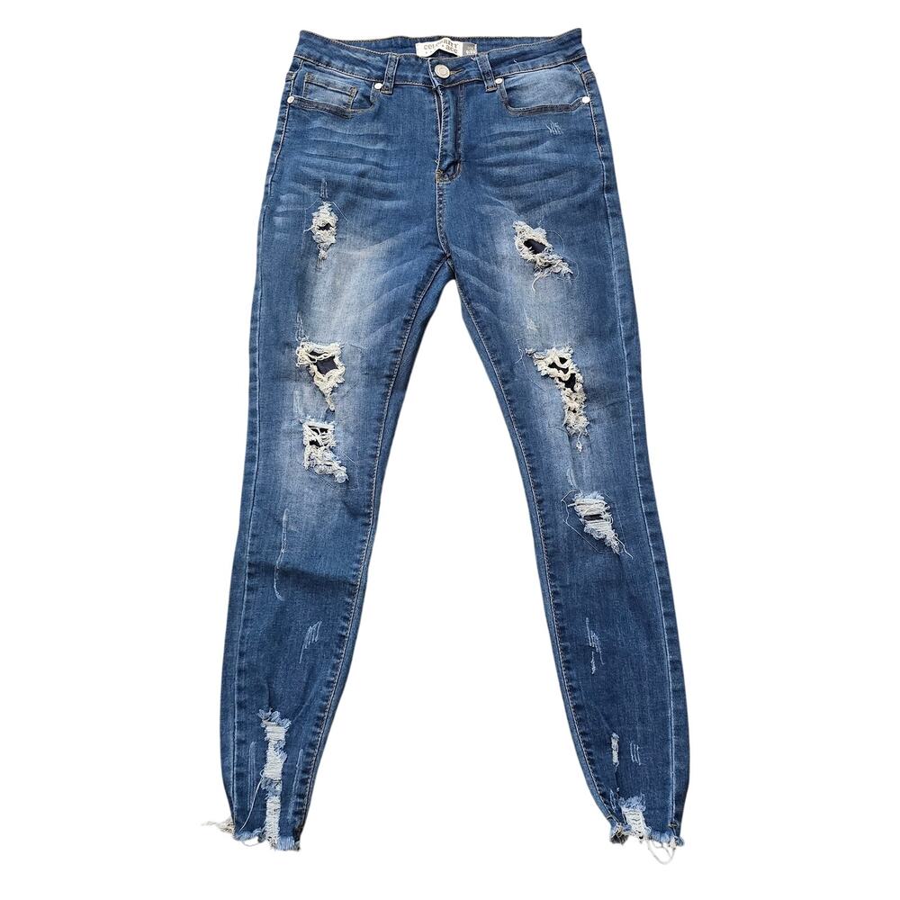 Celebrity Ace High Waist Distressed Skinny Denim Blue Jeans